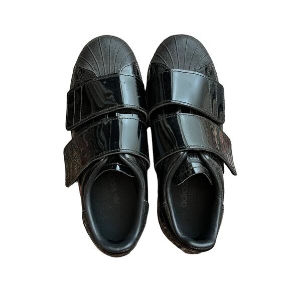 Adidas Superstar 80s CF Patent Leather Sneakers Triple Black Size 5 RARE! Y2K - Picture 2 of 13